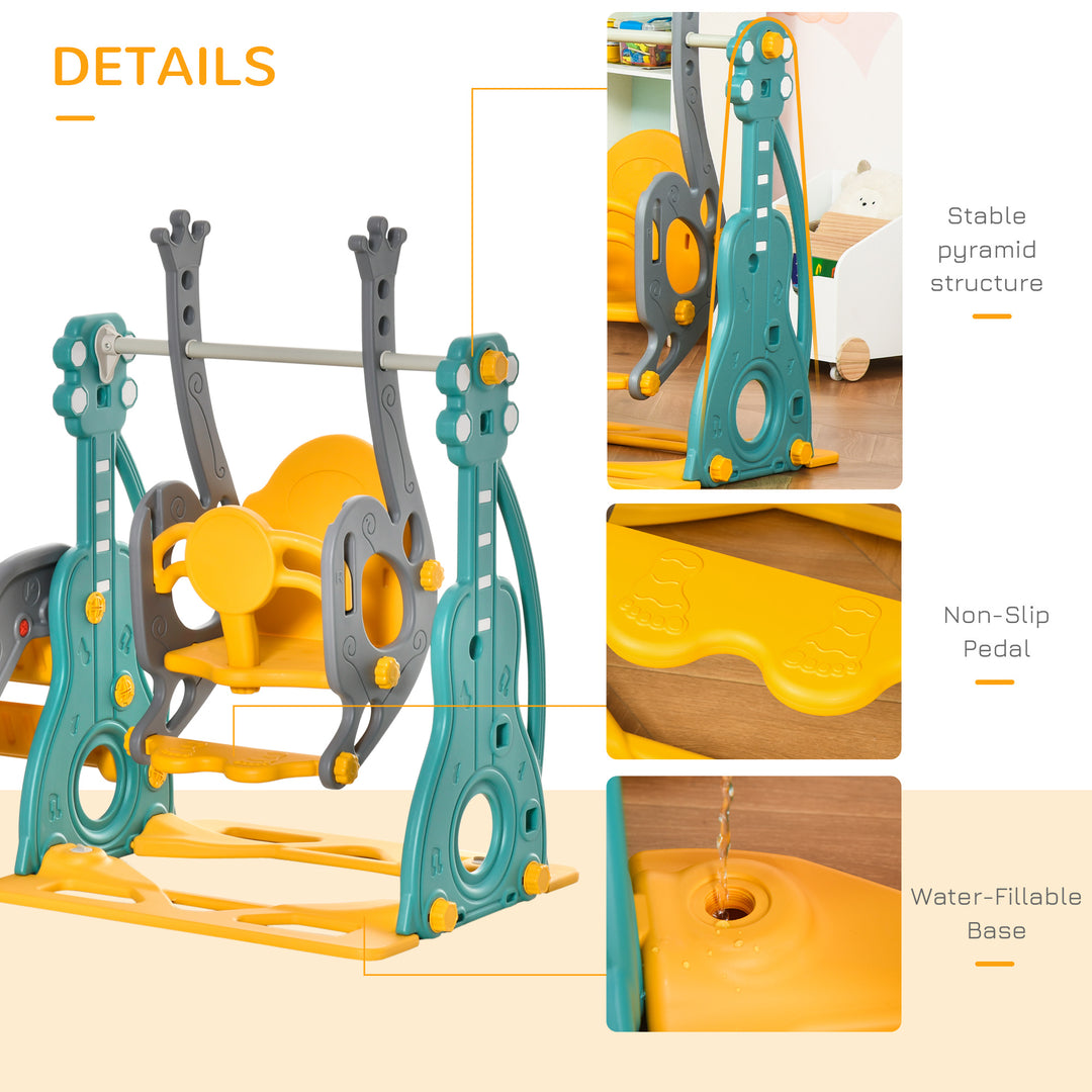 3-IN-1 Kids Swing and Slide Set with Basketball Hoop Slide Swing Adjustable Seat Height Toddler Playground Activity Center Indoor and Outdoor