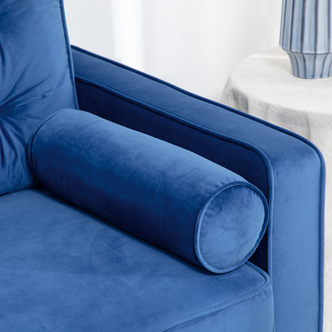 Mid-Century 3-Seater Sofa, 204 cm Sofa Couch with Button-Tufted Back Cushion, Velvet Feel Fabric Upholstery for Living Room, Bedroom Blue