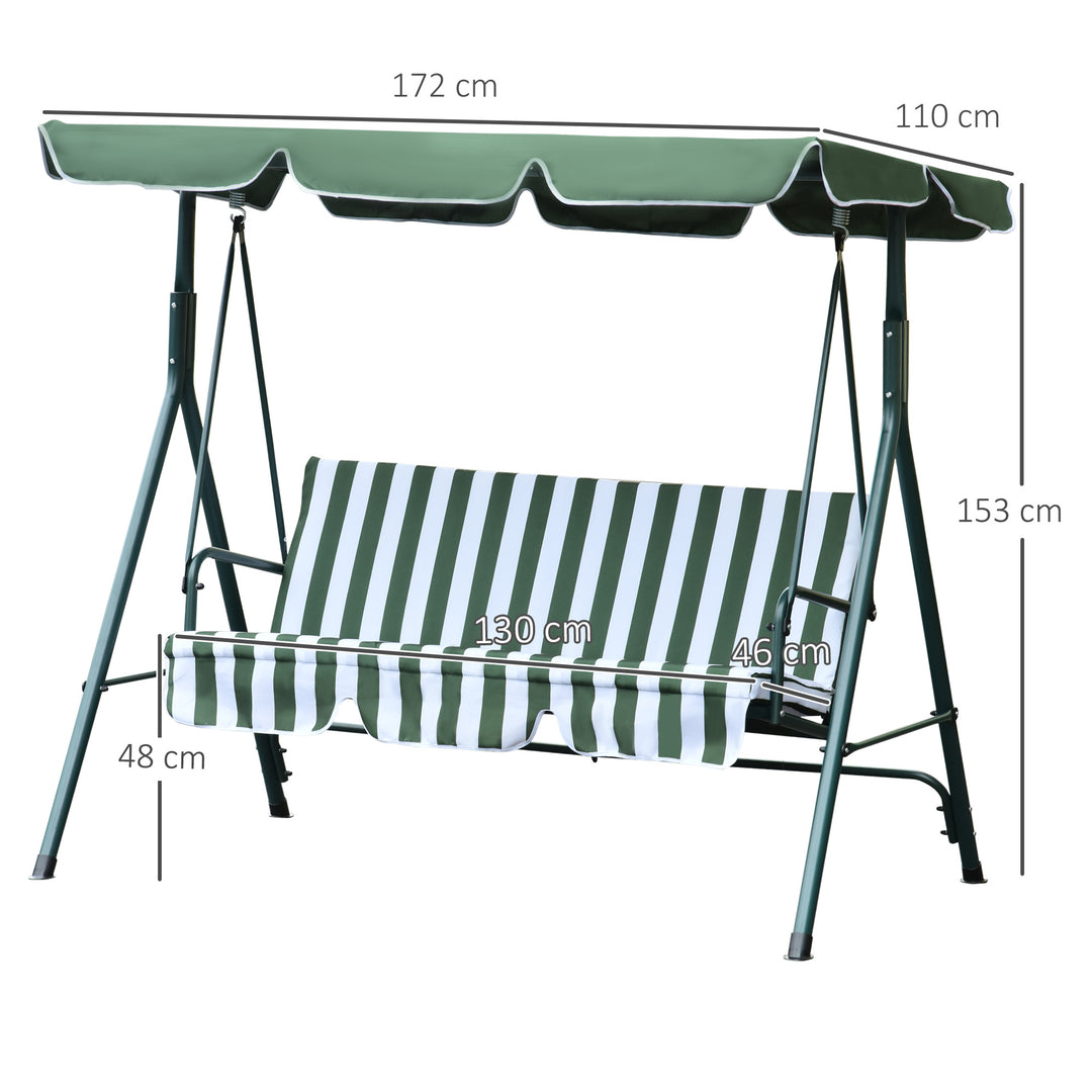 Steel 3-Seater Swing Chair w/ Adjustable Canopy Green