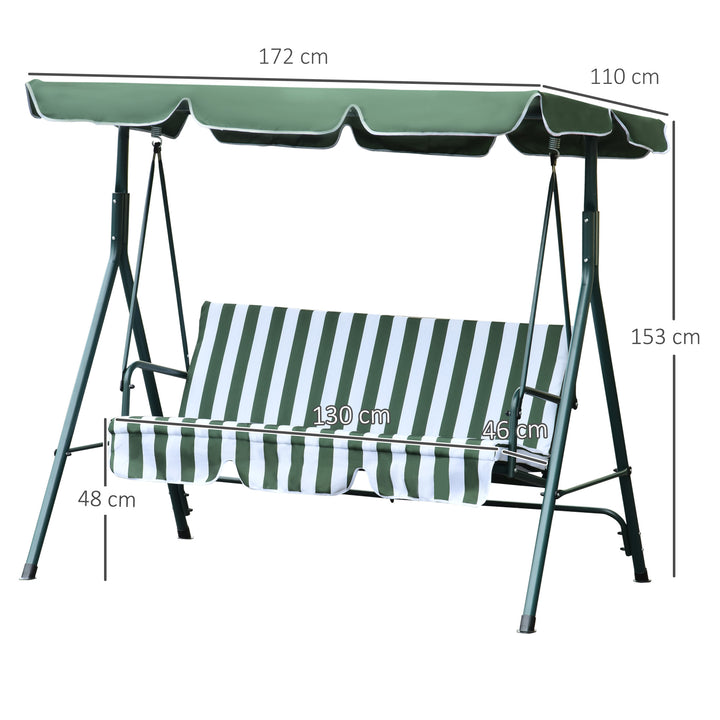 Steel 3-Seater Swing Chair w/ Adjustable Canopy Green