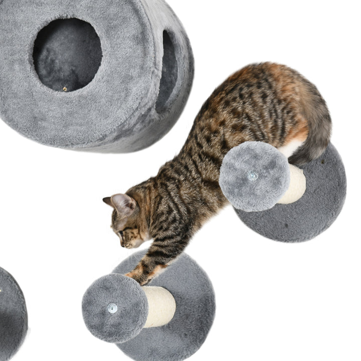 PawHut 5Pcs Cat Wall Furniture with Perch, Cat Condo, Scratching Post, Wall Mounted Cat Tree for Indoor Cats Use - Grey