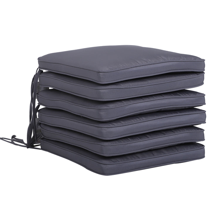 Set of 6 Chair Cushion Seat Pads Dining Chair w/ Straps Indoor Outdoor Removable Tie On Garden Patio Grey