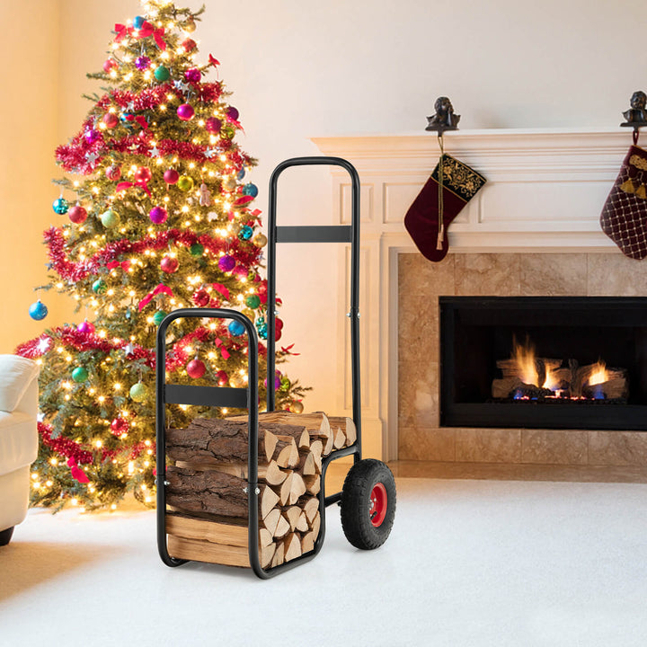 Steel Firewood Log Rack with Shockproof Rubber Wheels