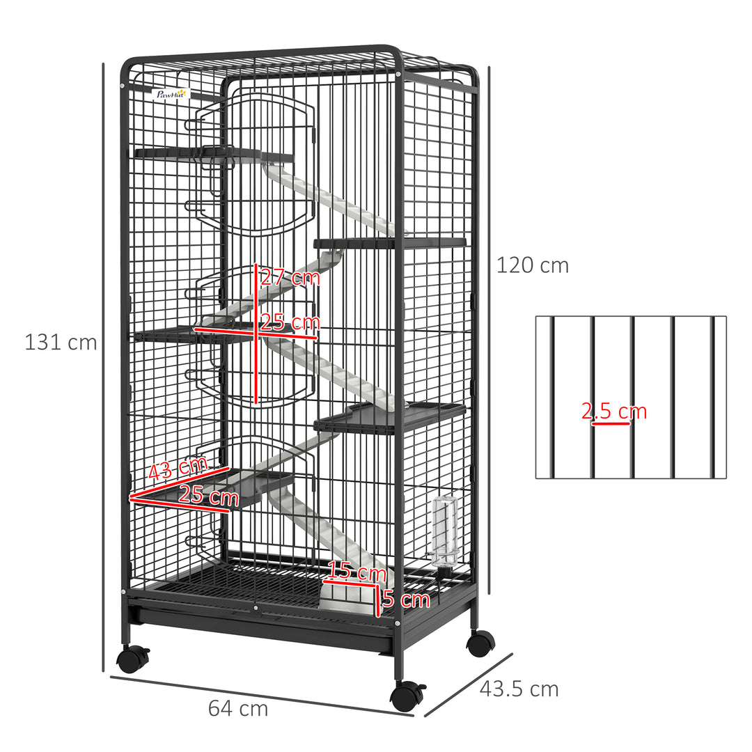 PawHut Five-Level Removable Small Animal Cage, 131cm - Black