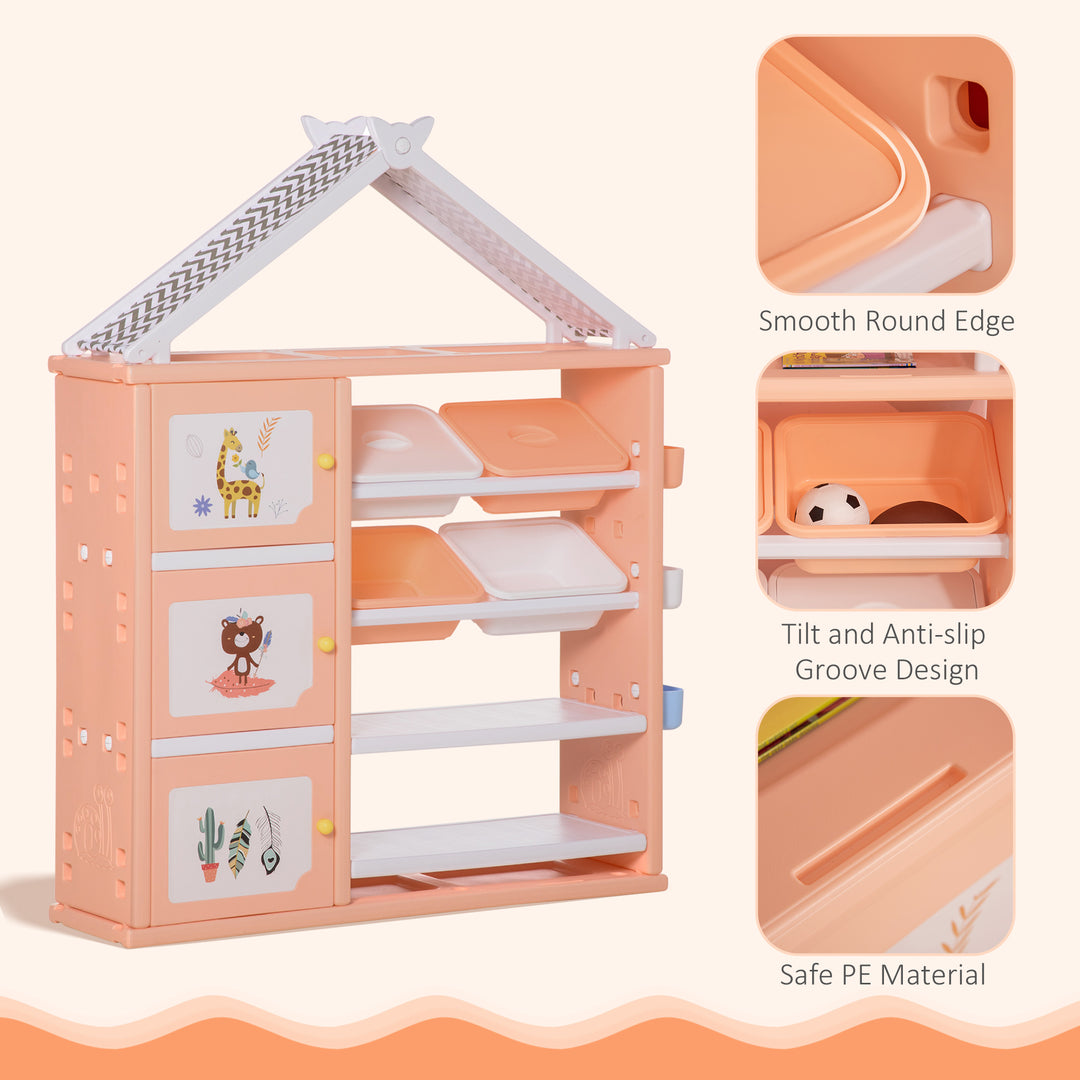 Kids Storage Unit Toy Box Organiser Book Shelf with shelves, storage cabinets, storage boxes, and storage baskets, Orange