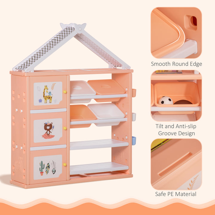 Kids Storage Unit Toy Box Organiser Book Shelf with shelves, storage cabinets, storage boxes, and storage baskets, Orange