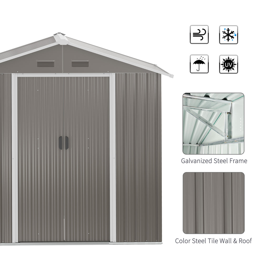 6.5ft x 3.5ft Metal Garden Storage Shed for Outdoor Tool Storage with Double Sliding Doors and 4 Vents, Grey