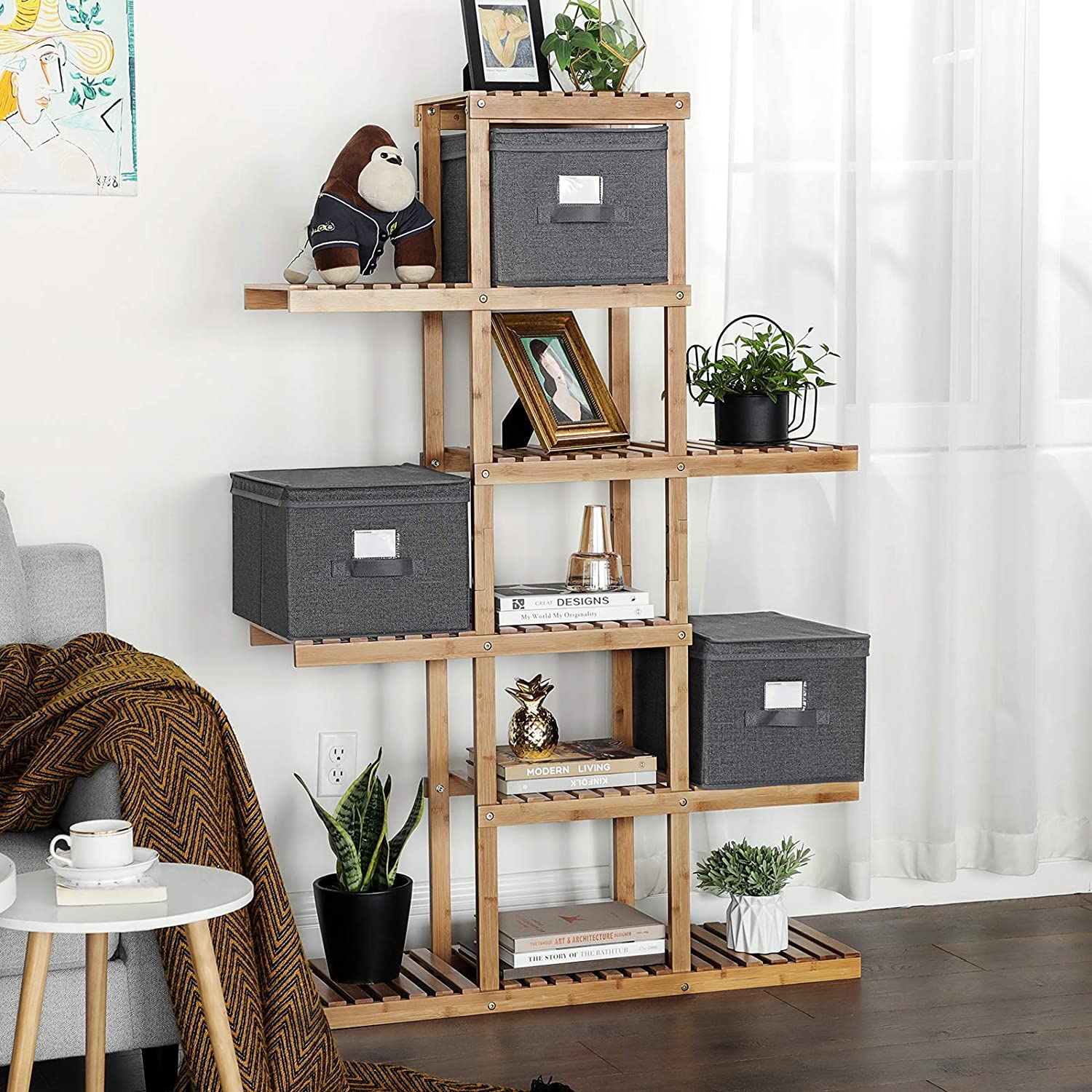SONGMICS Set of 3 Foldable Storage Boxes with Lids Fabric Storage Cube with Label Holders Storage Organizer Bins Grey 40 x 30 x 25cm RYFB03G
