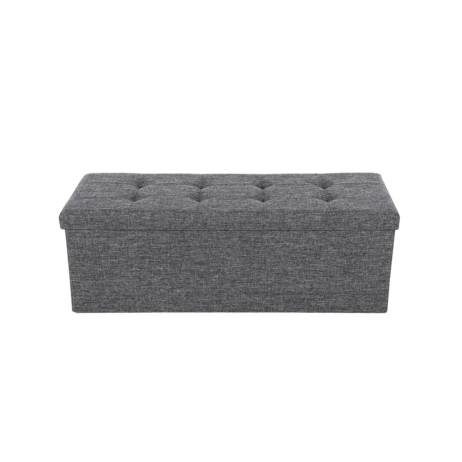 SONGMICS 110 x 38 x 38 cm Large Folding Storage Ottoman Box Toy Chest and Footstool Dark Grey Linen Fabric LSF80GYZ