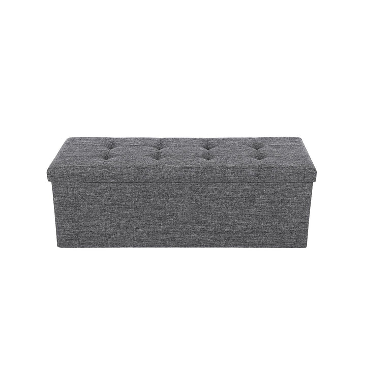 SONGMICS 110 x 38 x 38 cm Large Folding Storage Ottoman Box Toy Chest and Footstool Dark Grey Linen Fabric LSF80GYZ