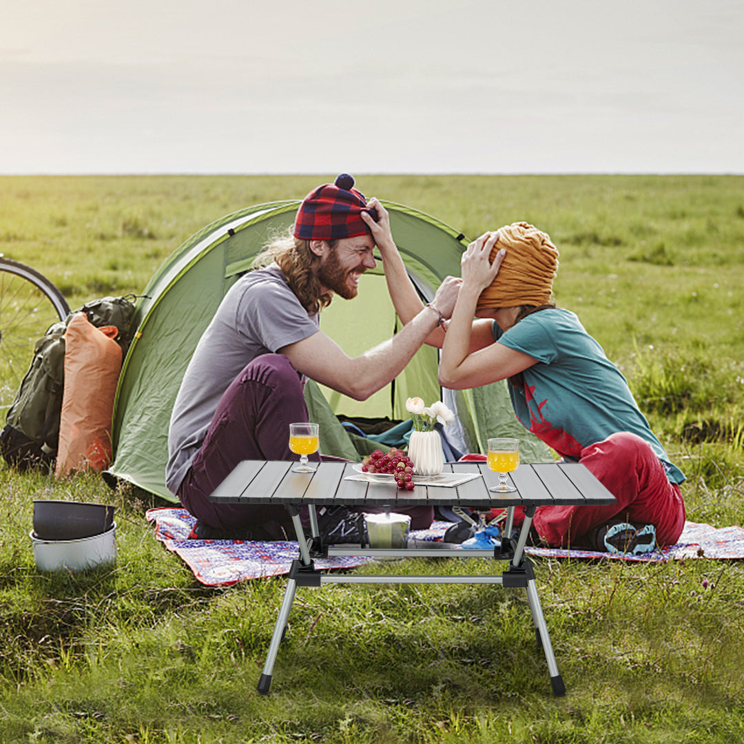 Heavy-Duty Aluminum Camping Table Folding Outdoor Picnic Table-Silver