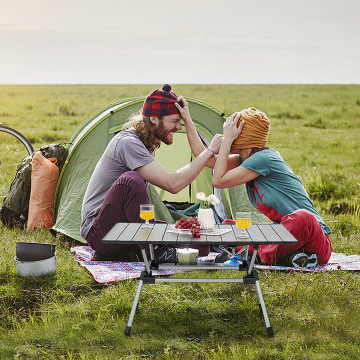 Heavy-Duty Aluminum Camping Table Folding Outdoor Picnic Table-Silver