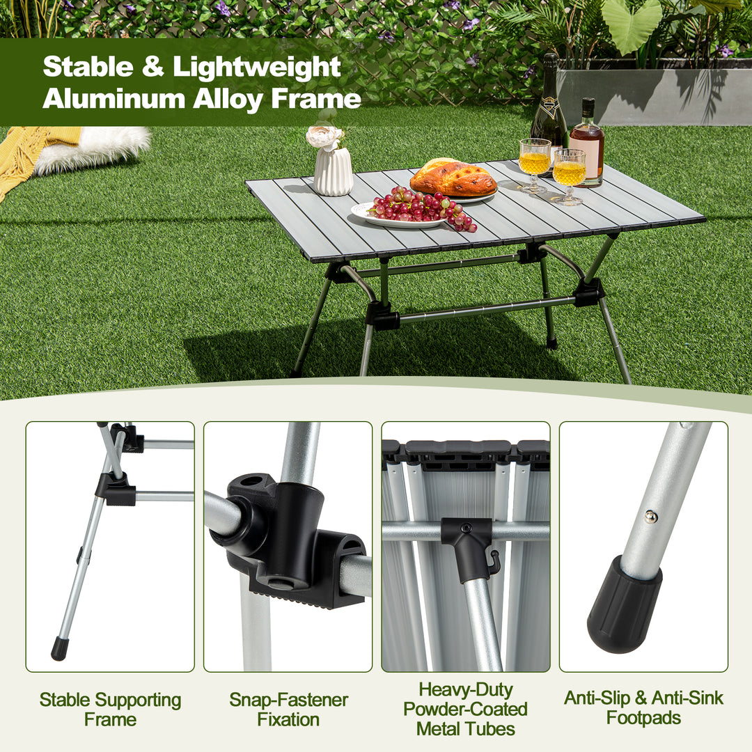 Heavy-Duty Aluminum Camping Table Folding Outdoor Picnic Table-Silver