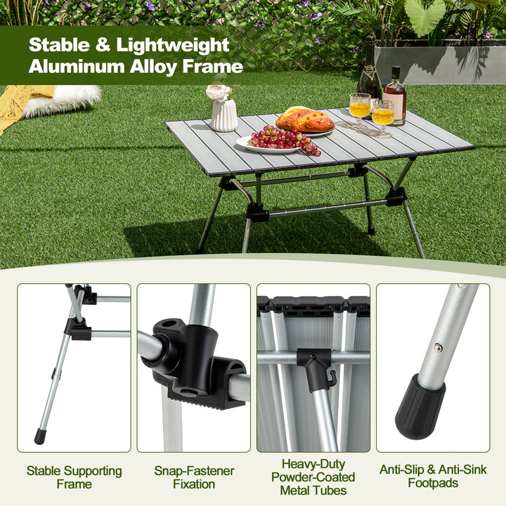 Heavy-Duty Aluminum Camping Table Folding Outdoor Picnic Table-Silver