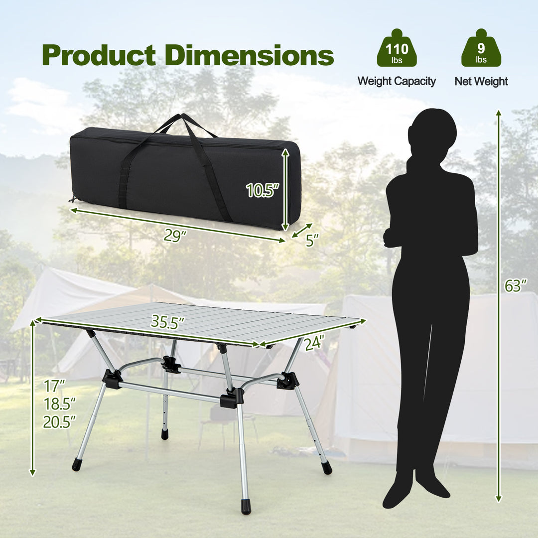 Heavy-Duty Aluminum Camping Table Folding Outdoor Picnic Table-Silver