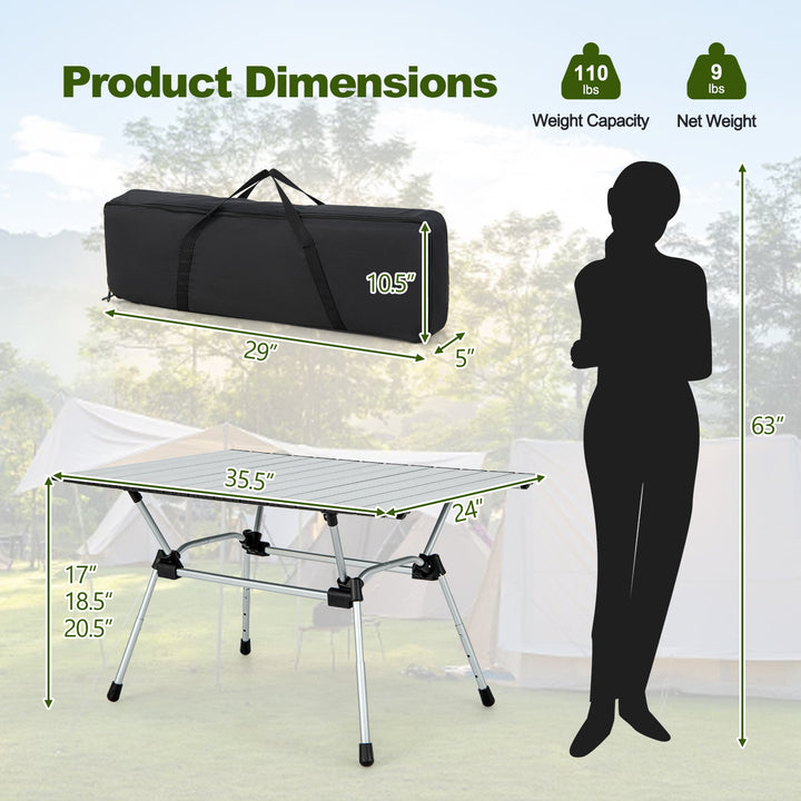 Heavy-Duty Aluminum Camping Table Folding Outdoor Picnic Table-Silver