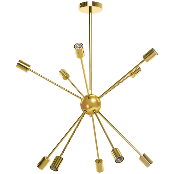 Modern Sputnik Ceiling Lights, 10-Light Chandelier for Bedroom Living Room with E27 Base, 65x65x78.5cm, Gold Tone