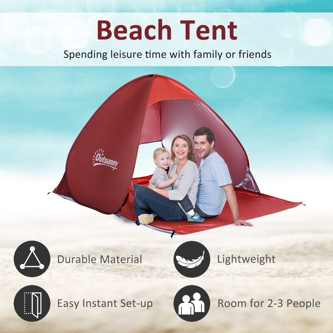 Pop-up Portable Beach Hiking UV Protection Patio Sun Shade Shelter Tent for 2-3 Person-Red