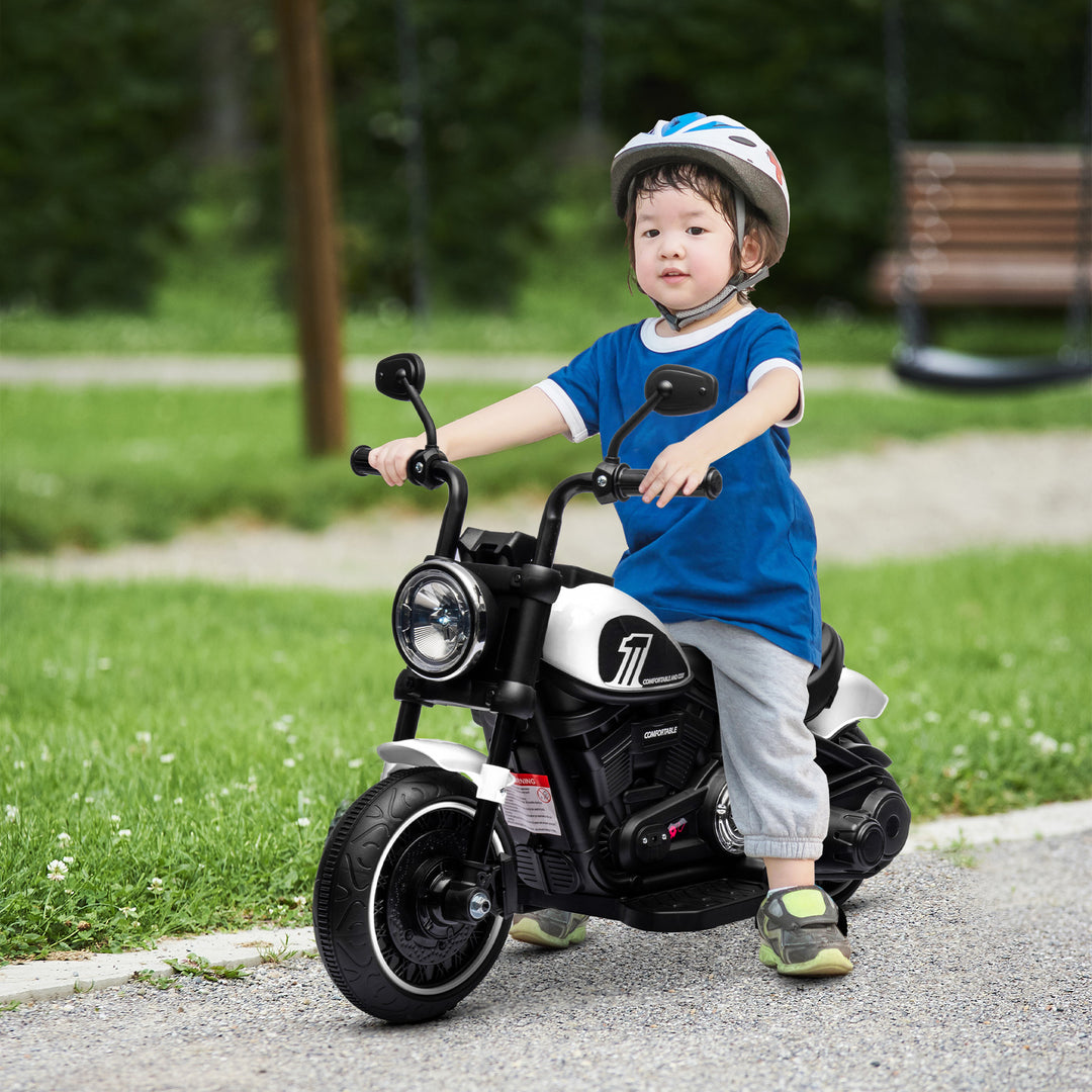 6v Electric Motorbike with Training Wheels, One-Button Start - White