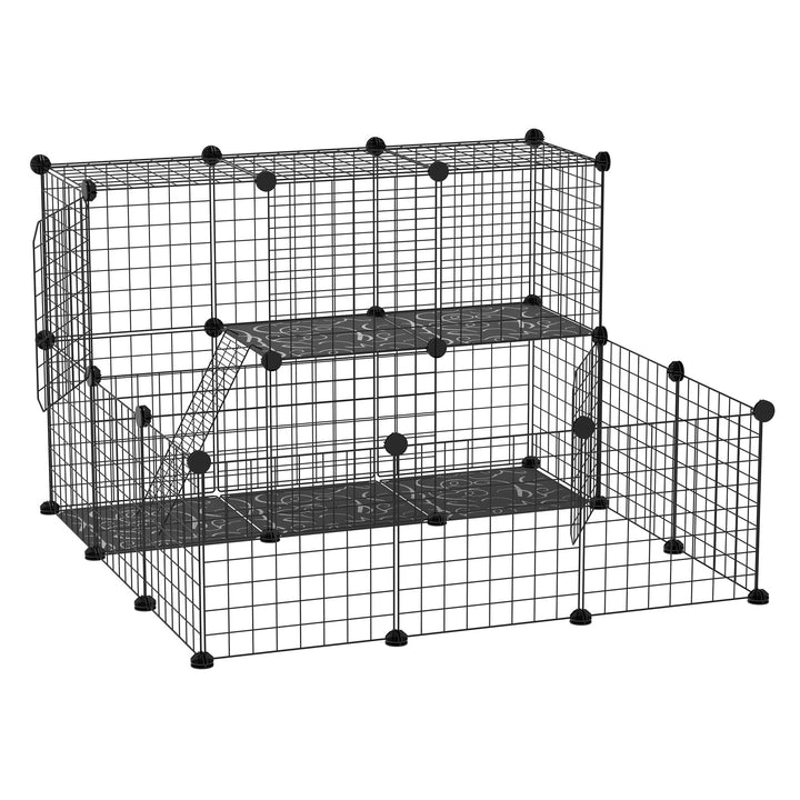 PawHut Pet Playpen w/ Door Customisable Fence for Guinea Pigs Hamsters Chinchillas Hedgehogs - Black