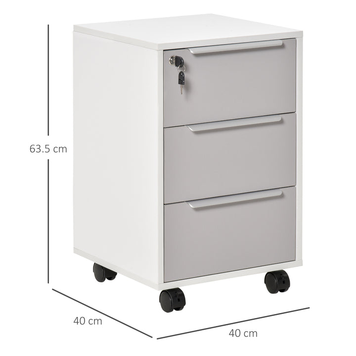 HOMCOM 3-Drawer Locking File Cabinet Mobile Chest of Drawers Side Table on Wheels for Home Office, Bedroom and Living room