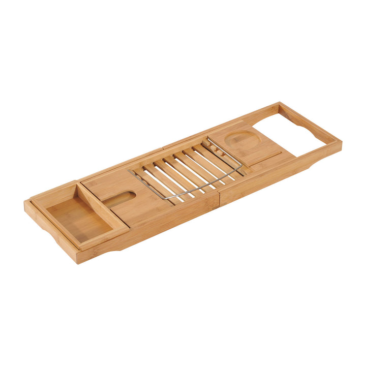 Extendable Bamboo Bathtub Shelf Rack Bath Caddy Tray Bathroom Storage 75-109Lx23.5Wx4T cm