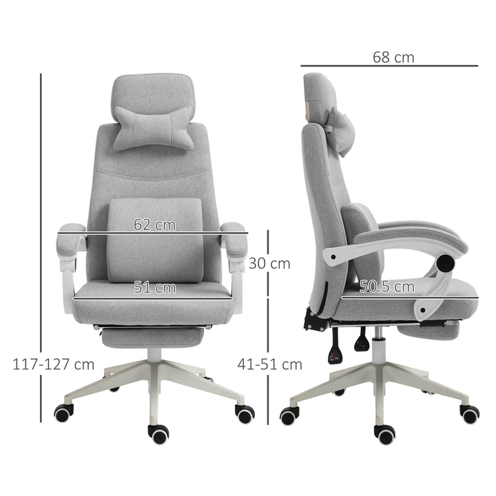 Vinsetto Home Office Chair w/ Manual Footrest Recliner Padded Modern Adjustable Swivel Seat w/ 2 Pillows Armrest Ergonomic Grey