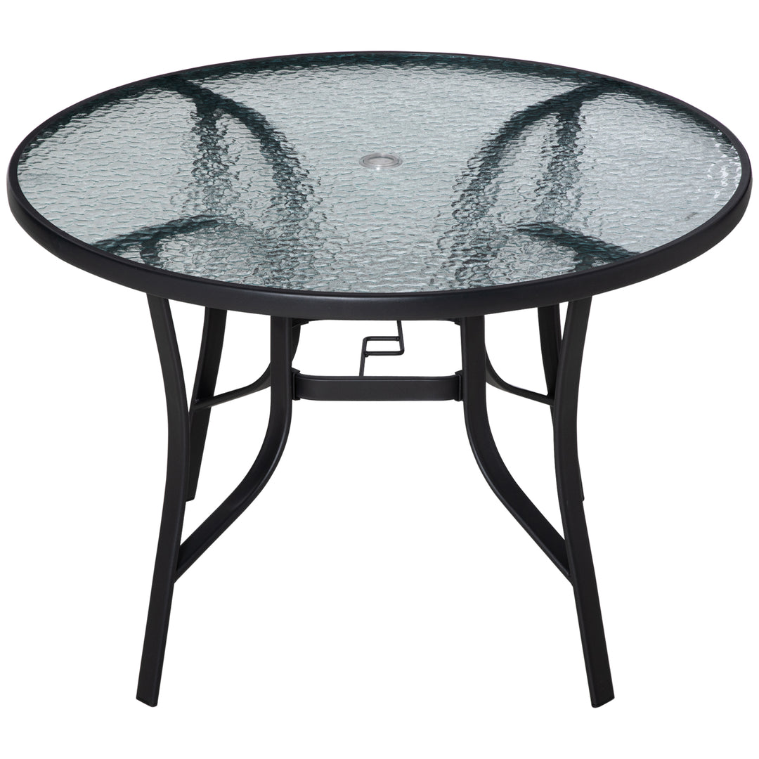 Garden Dining Table with Tempered Glass Top Steel Frame