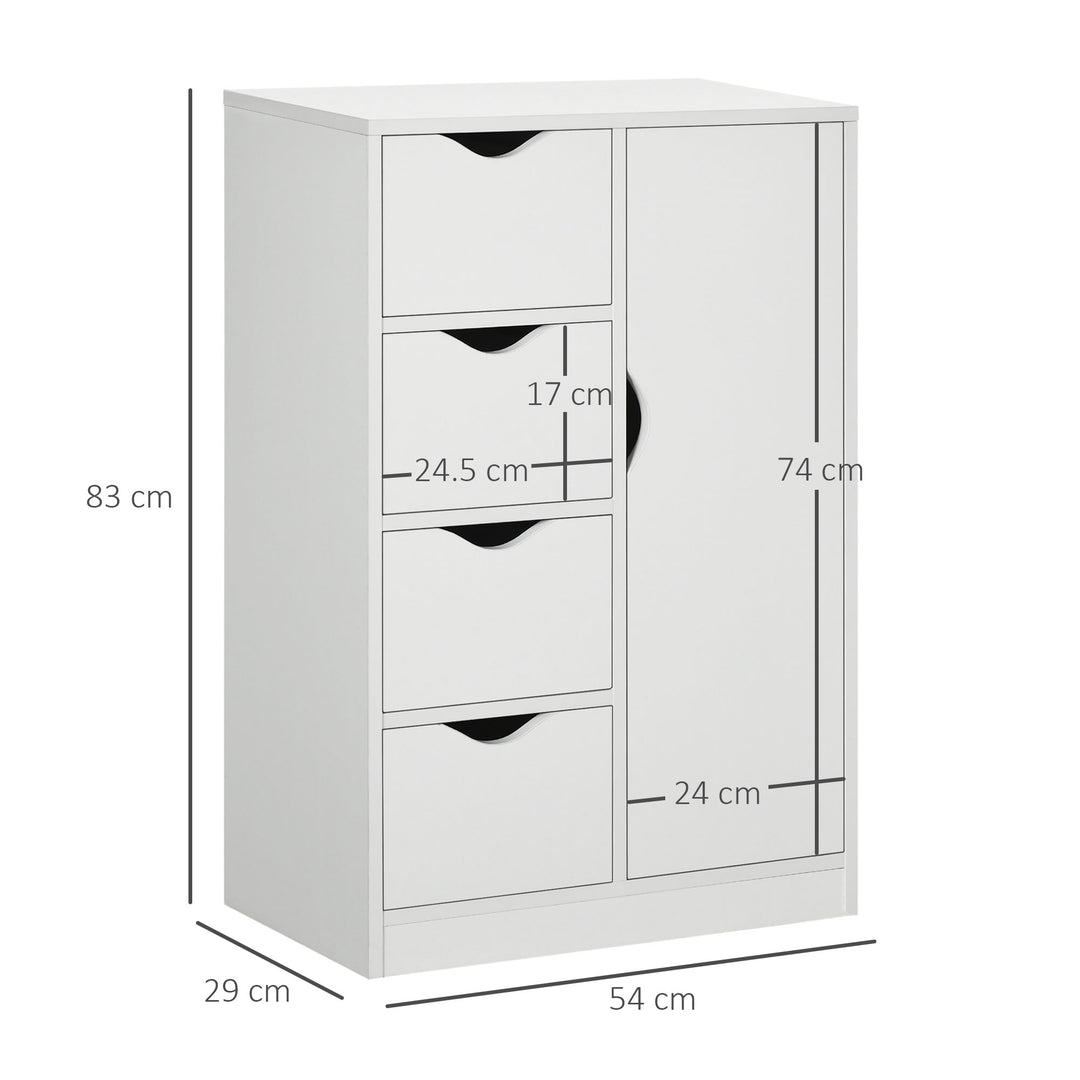 Bathroom Cabinet, Freestanding Storage Cabinet with 4 Drawers, Door Cupboard for Living Room, Kitchen, Bedroom, White