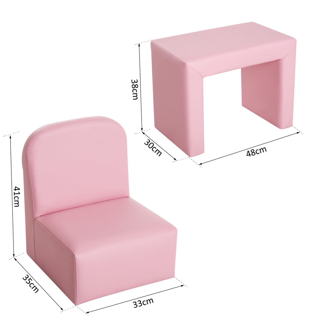 Kids 3 In 1 Table and Chair Set, PVC-Pink