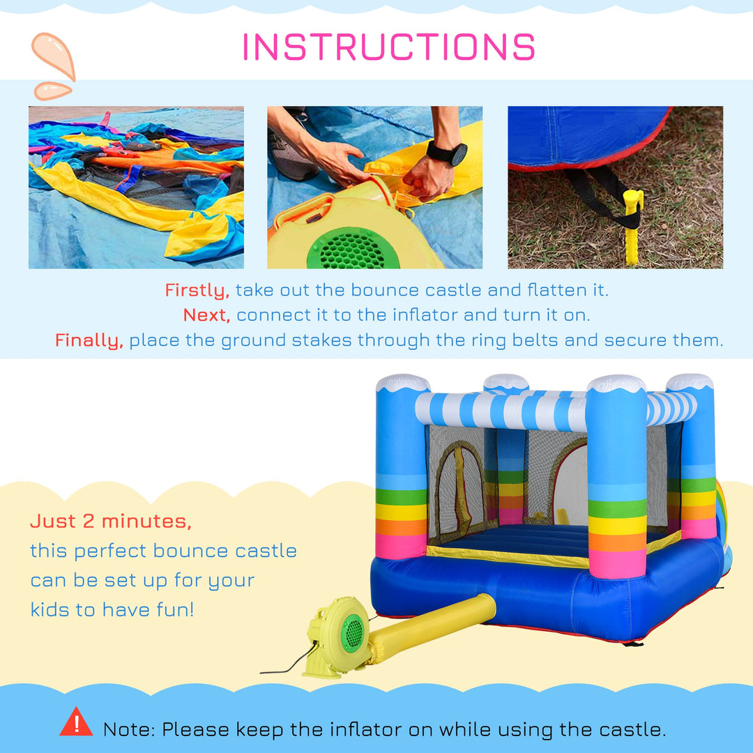 Kids Bouncy Castle House Inflatable Trampoline Water Pool 2 in 1 with Blower for Kids Age 3-12 Rainbow Design 2.9 x 2 x 1.55m