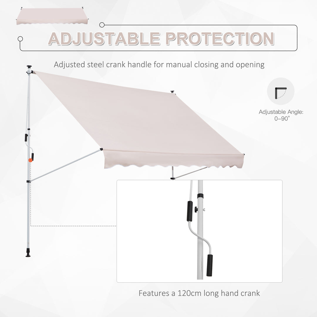 3x1.5m Garden Patio Manual Awning Canopy Sun Shade Shelter Retractable Adjustable Aluminium Frame Beige