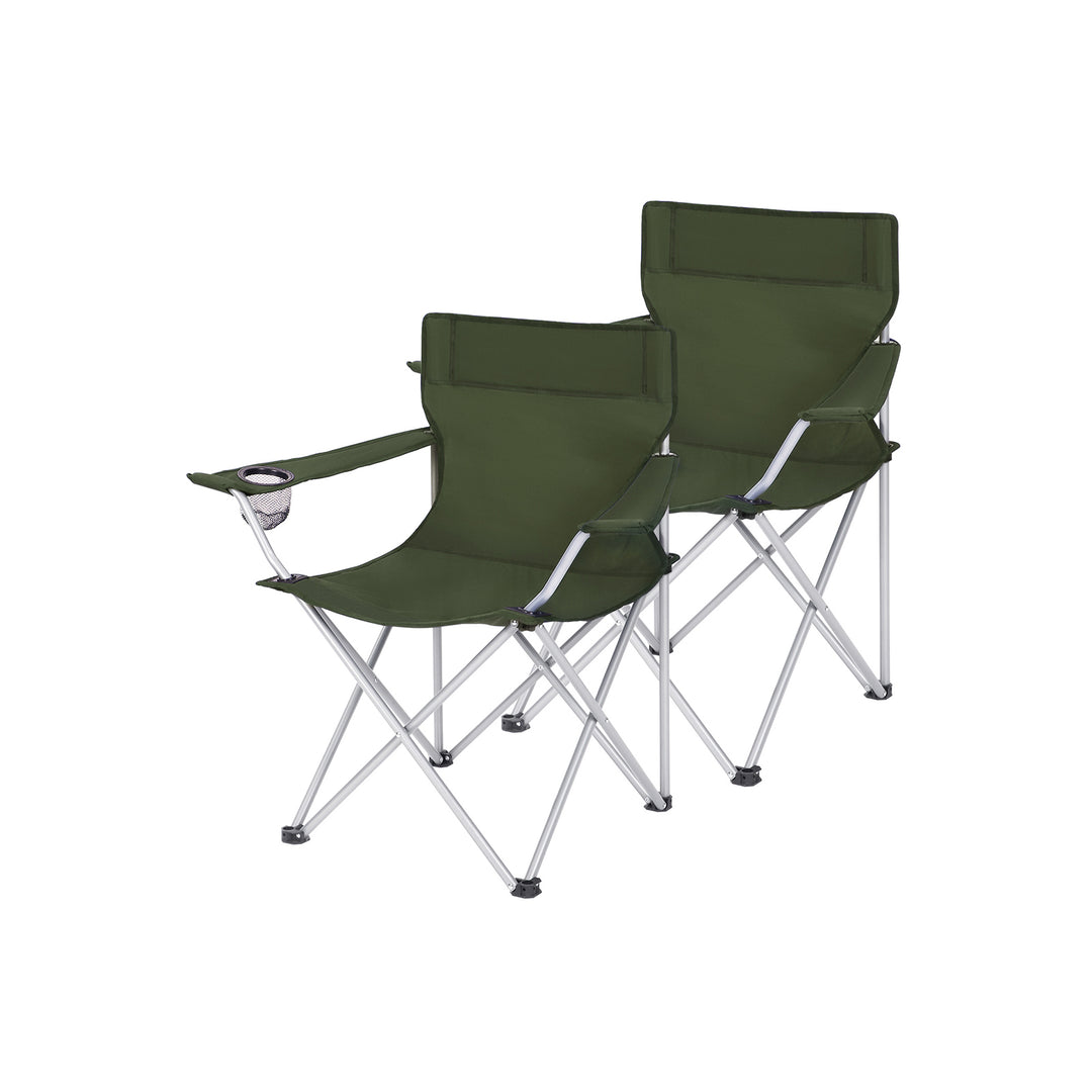 Set of 2 Green Foldable Camping Chairs with Armrest