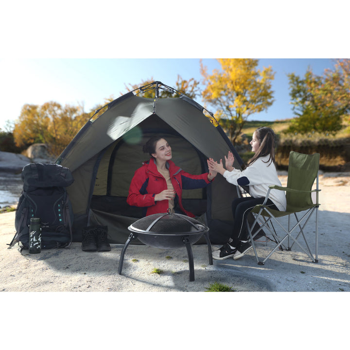 Set of 2 Green Foldable Camping Chairs with Armrest