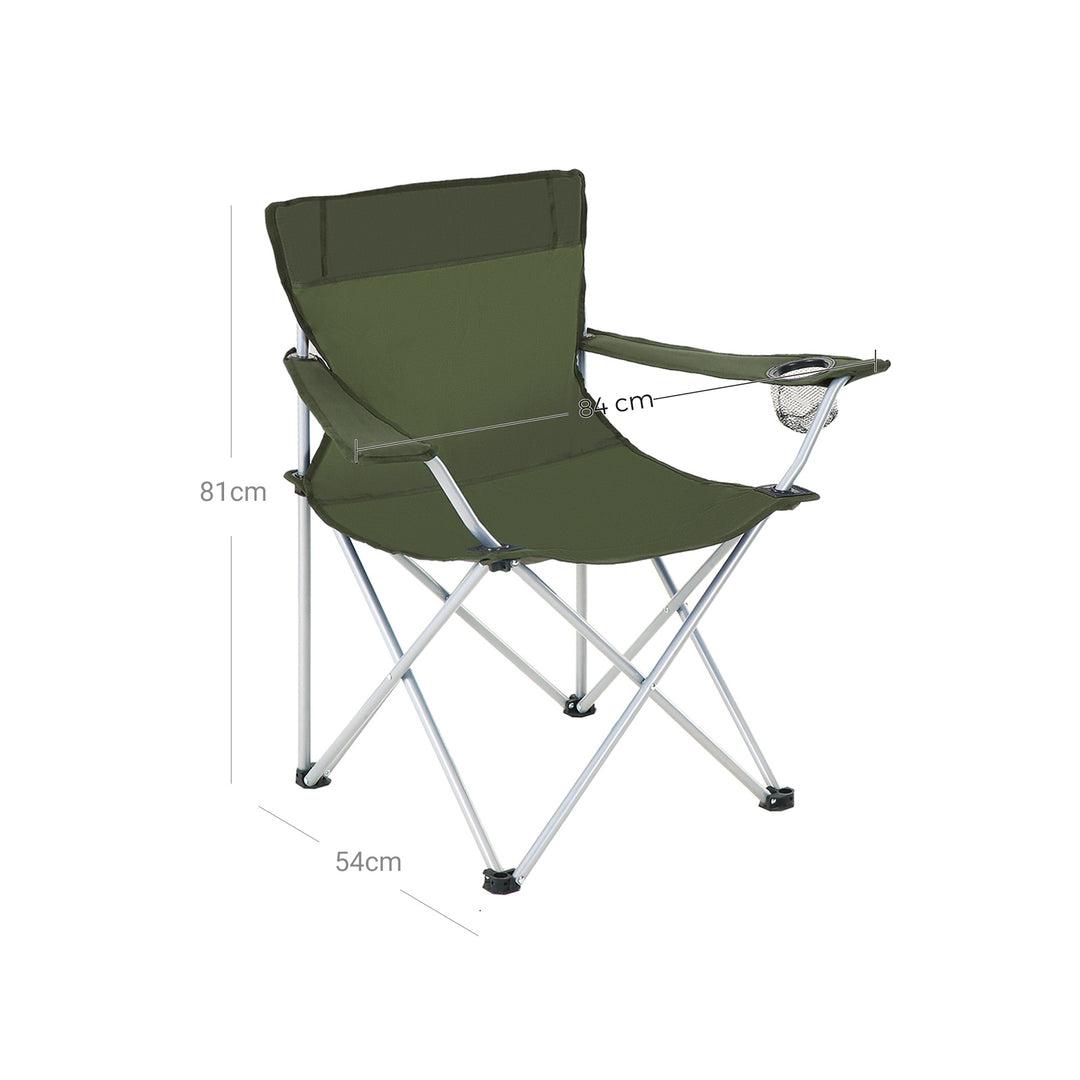 Set of 2 Green Foldable Camping Chairs with Armrest