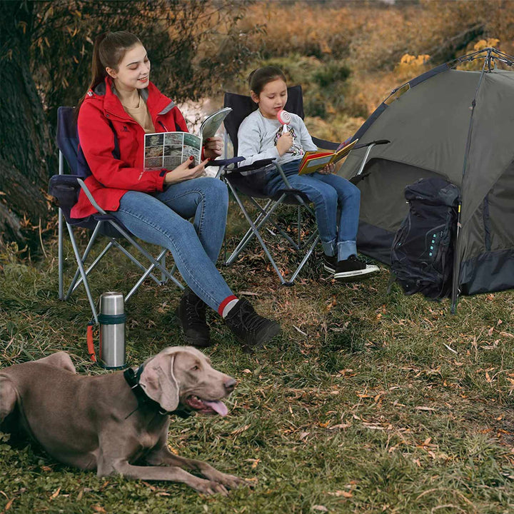 Set of 2 Blue Portable Camping Chairs with Armrest