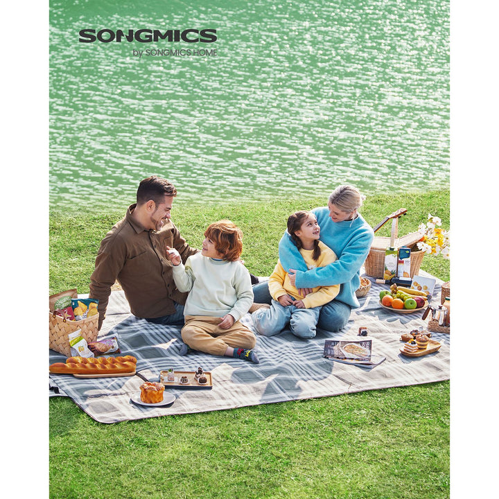 SONGMICS Picnic Blanket 300 x 200 cm Grey and White