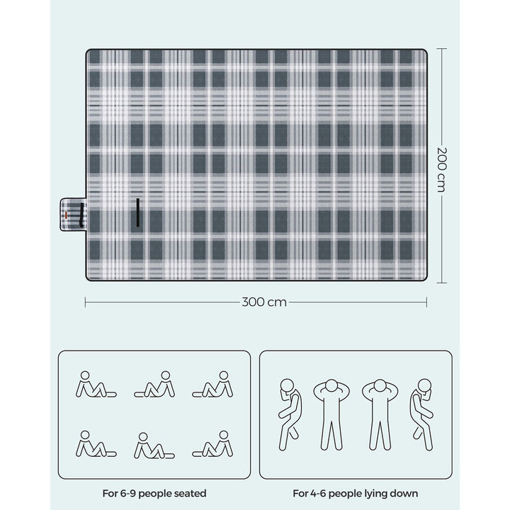 SONGMICS Picnic Blanket 300 x 200 cm Grey and White