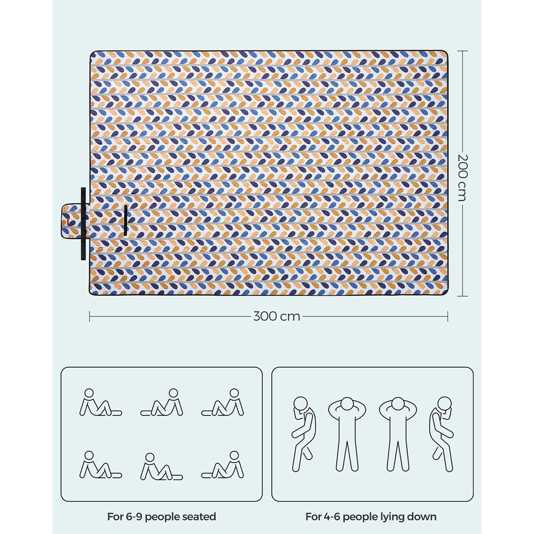 SONGMICS Picnic Blanket 300 x 200 cm Leaf Pattern