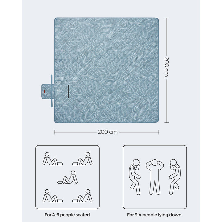 SONGMICS Picnic Blanket 200 x 200 cm Leaf Pattern and Blue