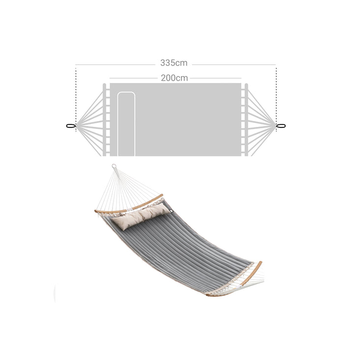 Gray Hammock Bed with Pillow with Spreader Bars