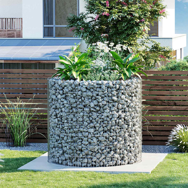 Silver Metal Round Tall Gabion Planter