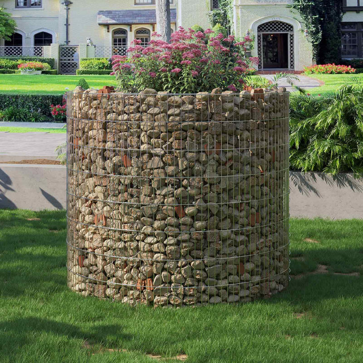 Silver Metal Round Tall Gabion Planter