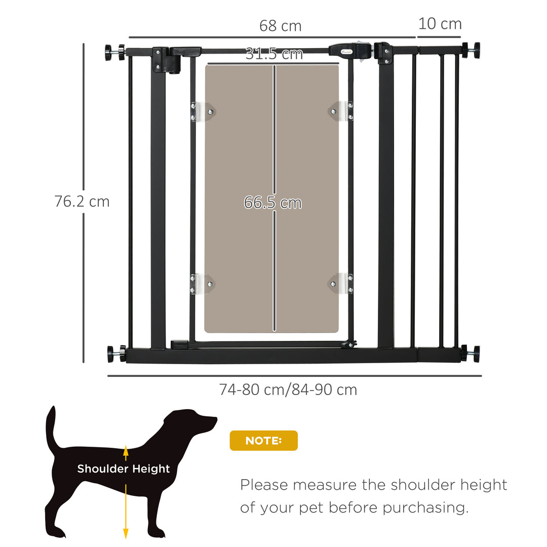 PawHut Pressure Fit Pet Safety Gate, Auto-Close Dog Barrier Stairgate w/ Double Locking, Acrylic Panel for Doors, Hallways, Staircases, Black