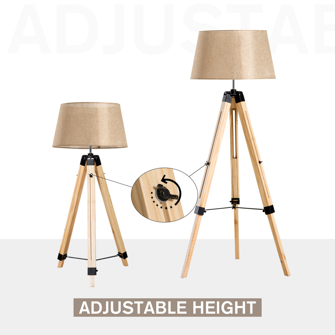 Tripod Floor Lamp Wooden Adjustable Modern Illumination Design E27 Bulb Compatible (Cream Shade) 99-143H