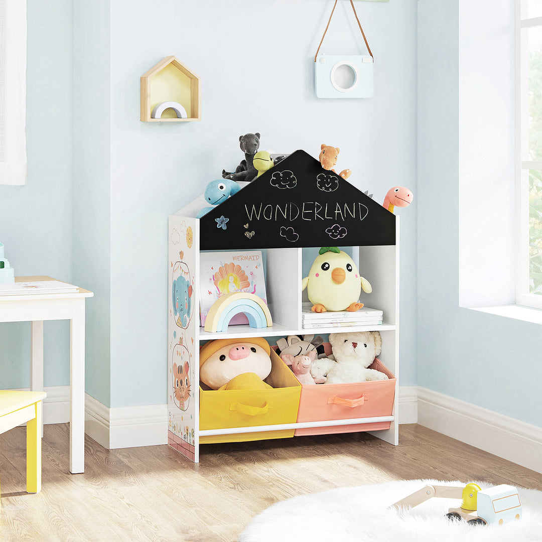 White Toy Organiser with Chalkboard &amp; Containers