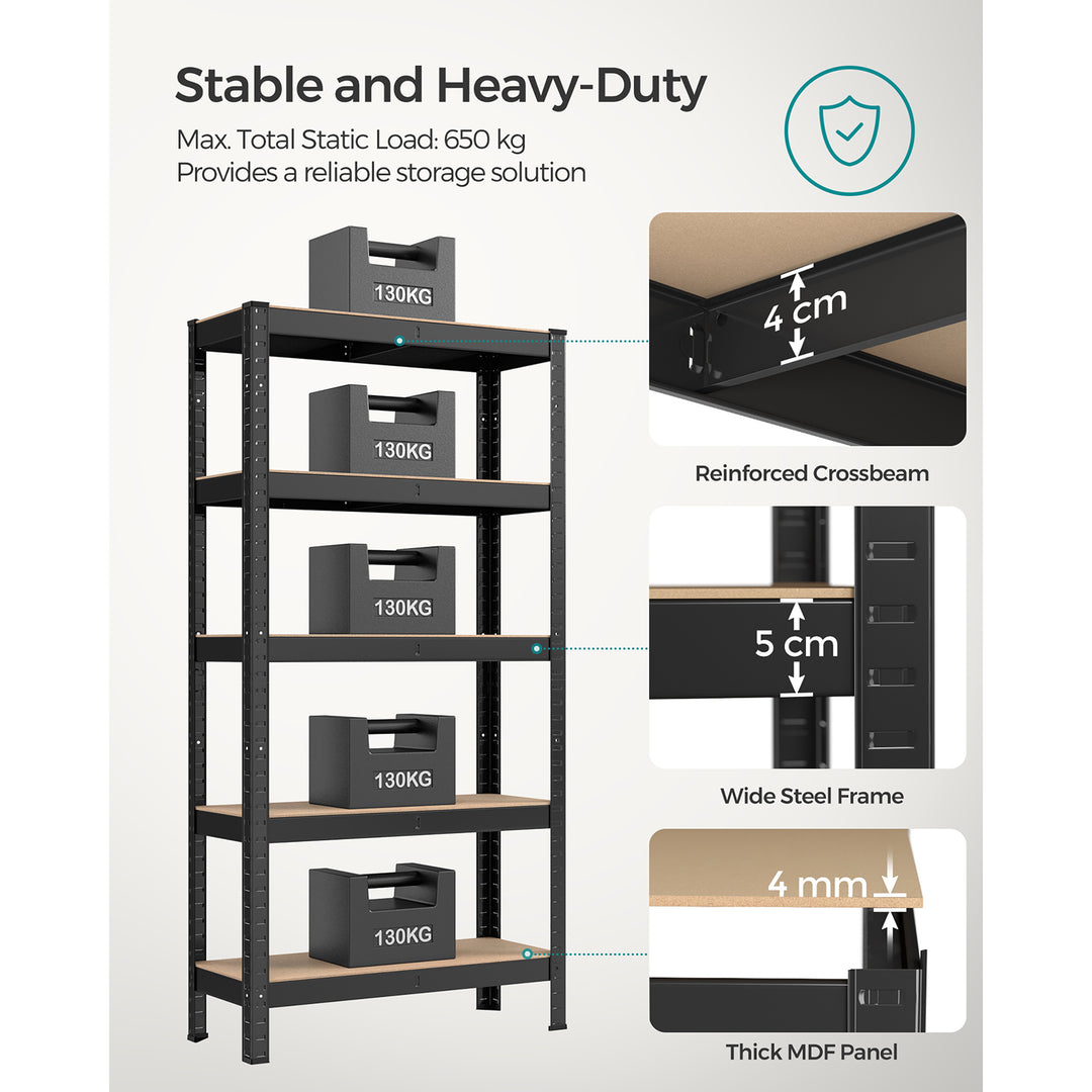 5-Tier Shelving Unit with 650 kg Capacity Black