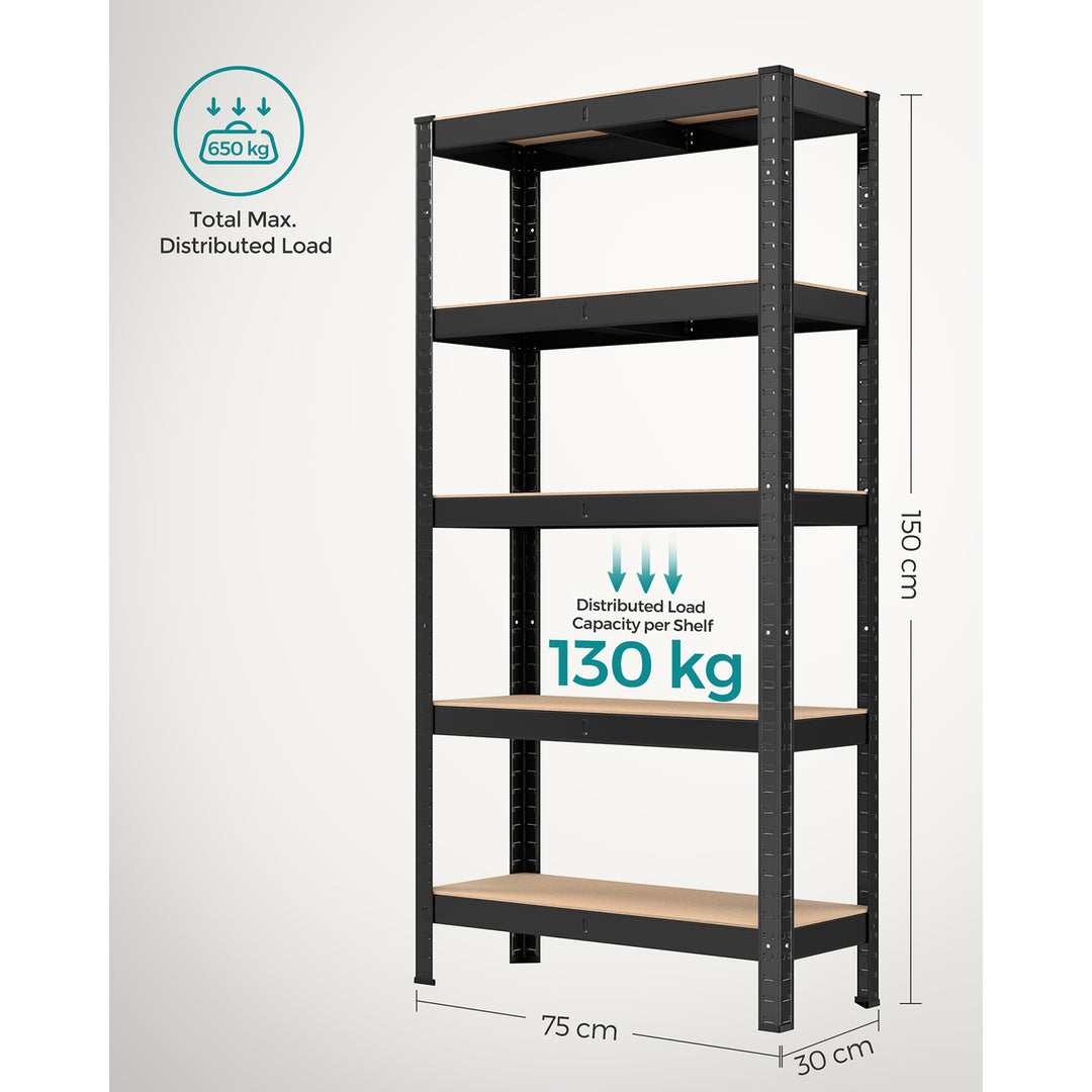 5-Tier Shelving Unit with 650 kg Capacity Black