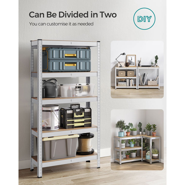 5-Tier Shelving Unit with 650 kg Capacity Silver