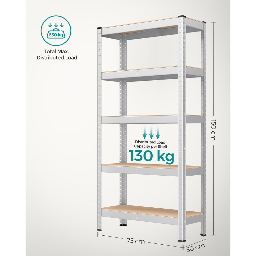 5-Tier Shelving Unit with 650 kg Capacity Silver